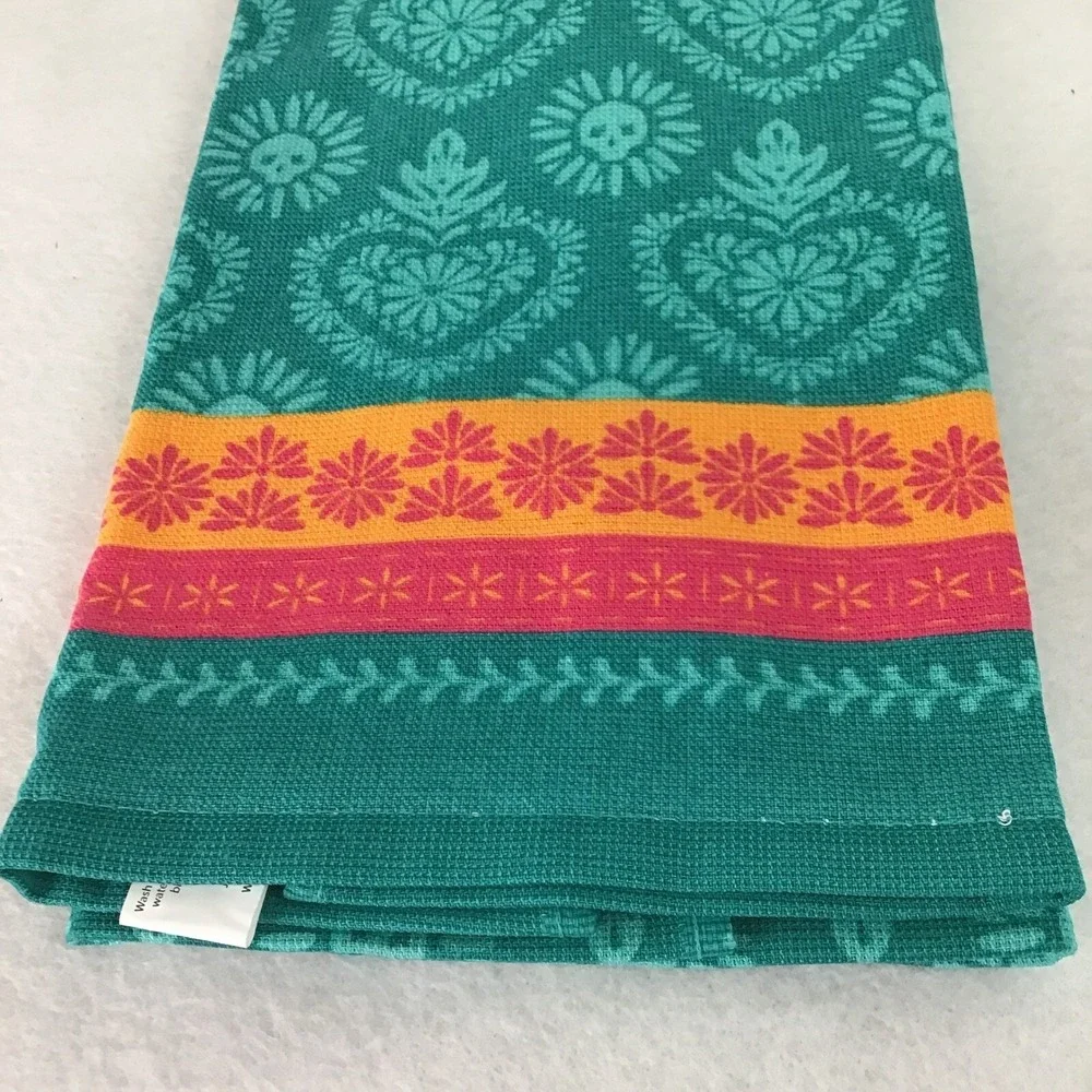 Day of Dead Pair of Kitchen Towels Deep‎ Teal Flame Heart Destination Holiday